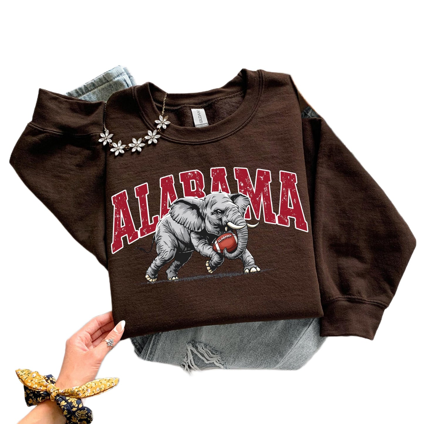 Alabama Elephant Football Sweatshirt – Vintage Sport Grey Crewneck Pullover – Retro Game Day Apparel for Men & Women