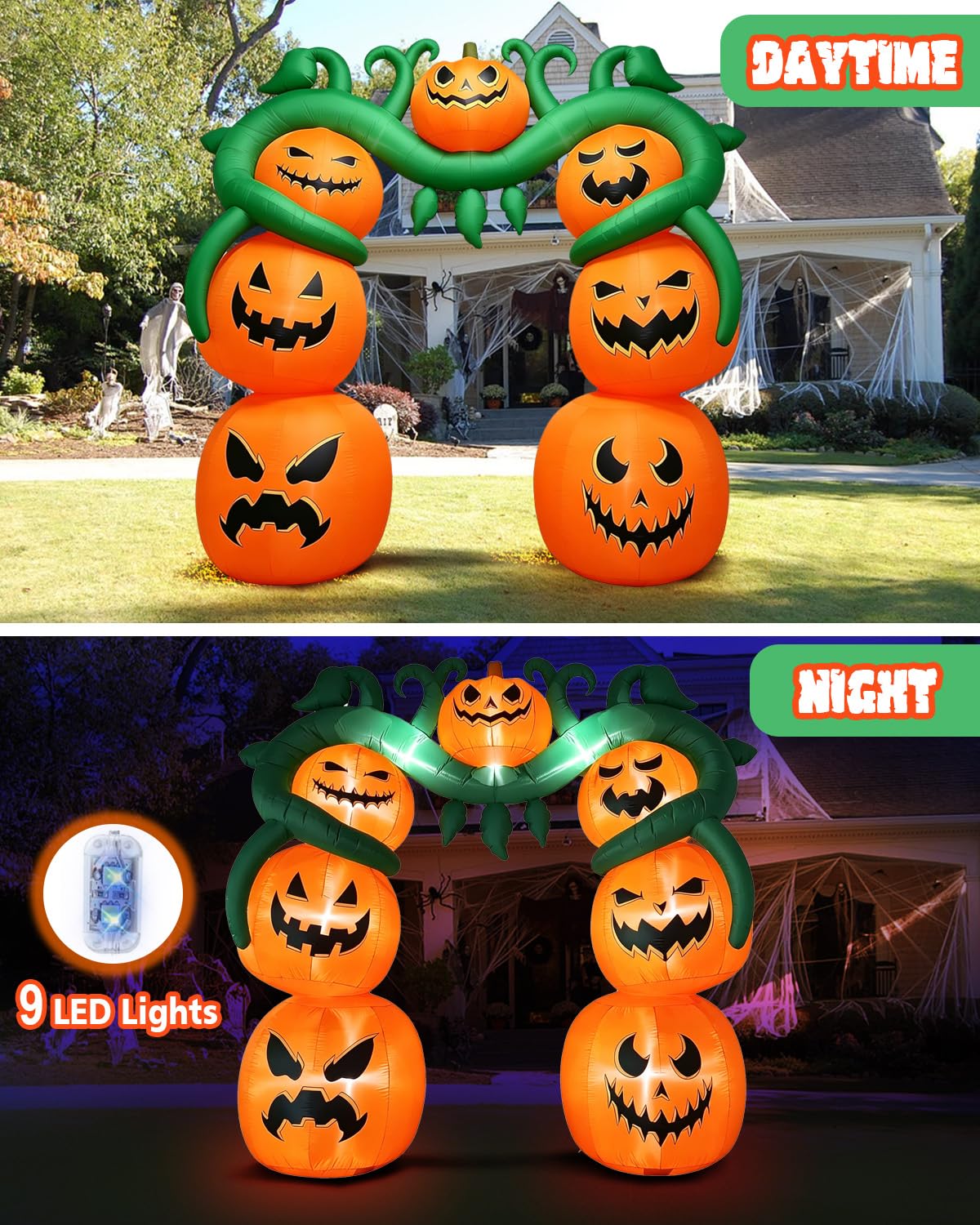12FT Giant Halloween Inflatable Pumpkin, Blow up Halloween Decoration Built-in 6 LED and Flashing Light for Halloween Decoration Outdoor Indoor Home Party Supplies Halloween Lawn Decor