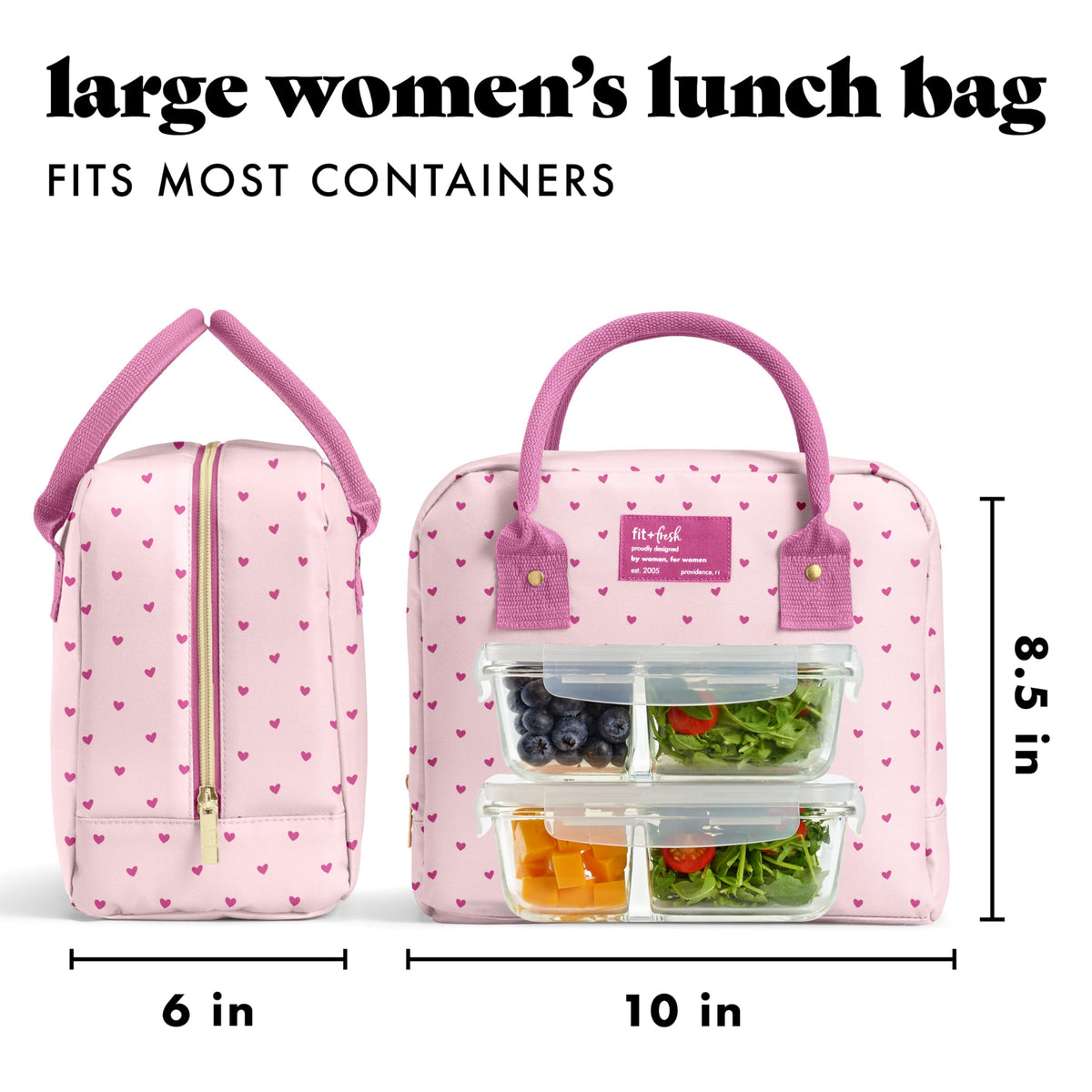 Fit & Fresh Bloomington Lunch Bag for Women - Insulated Large Lunch Box for Work with Containers, Leak-Resistant, Stain-Resistant, Zipper Closure, Cheetah
