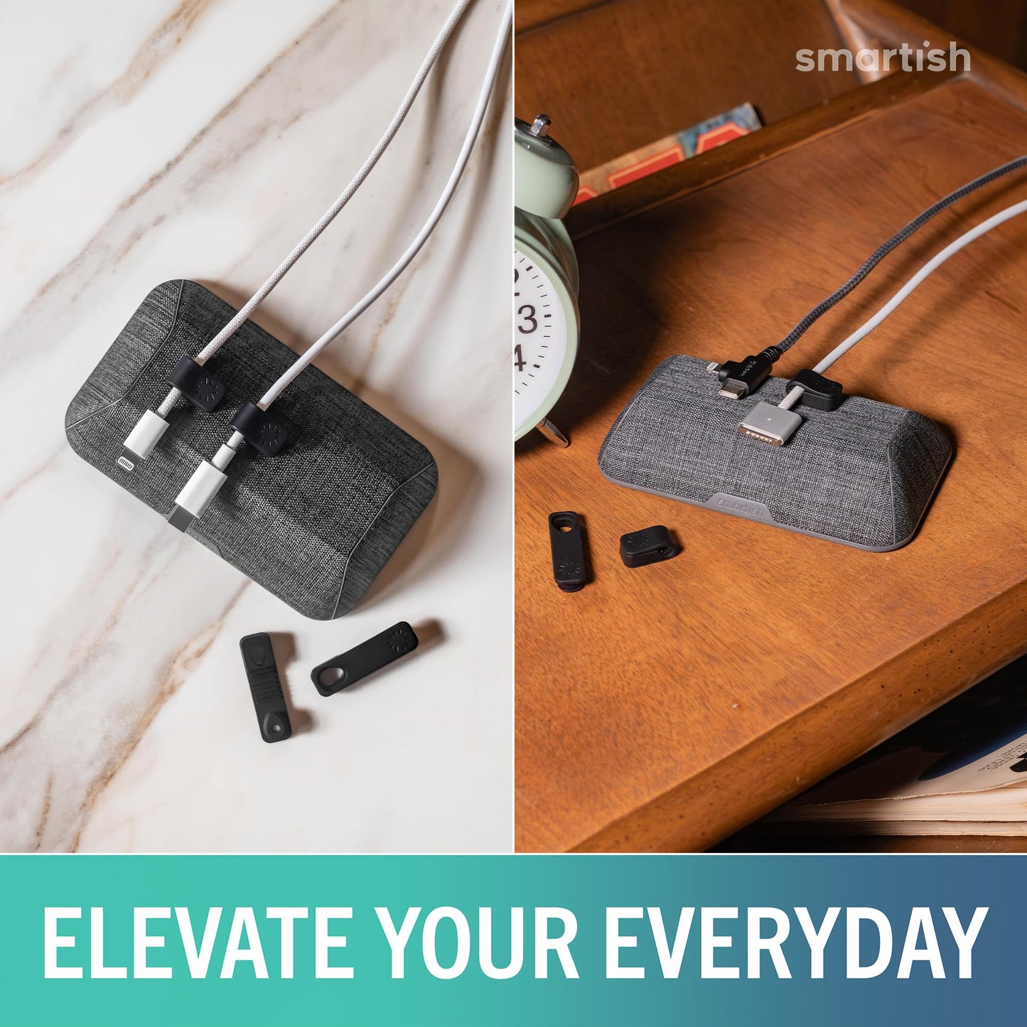 Smartish® Magnetic Cord Holder - Bigger Cable Wrangler Organizer with Magnet Clips for Charger Management on Desktop, Nightstand - Holds 6+ Cables - I'm Blushing