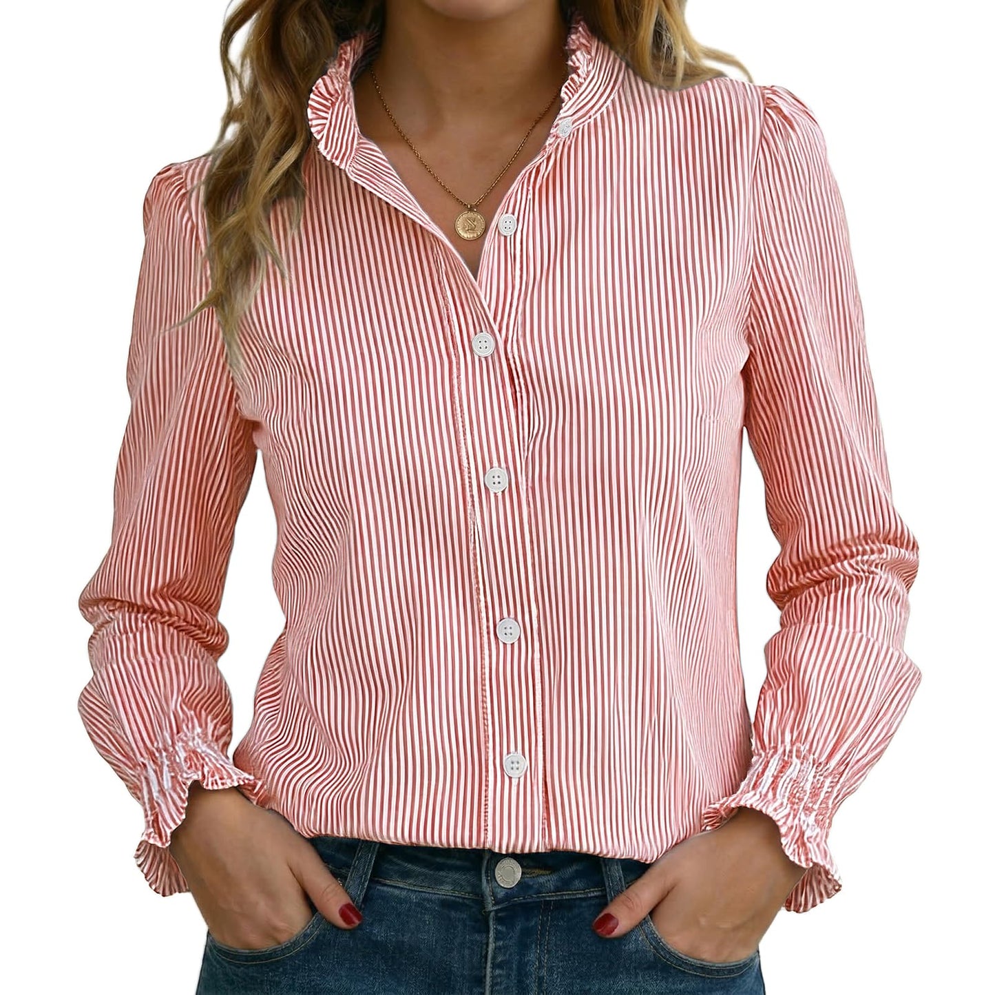 Funlingo Women's Striped Button Down Shirt