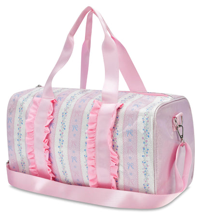 iscream 17" x 10" Duffle Bag with Double Handles, Removable, Adjustable Should Strap and Ruffle Accents - Vintage Vibes