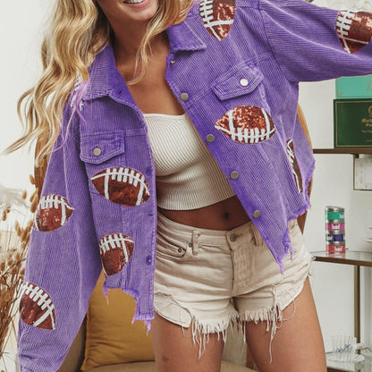 Xunger Women’s Football Corduroy Sequin Jacket