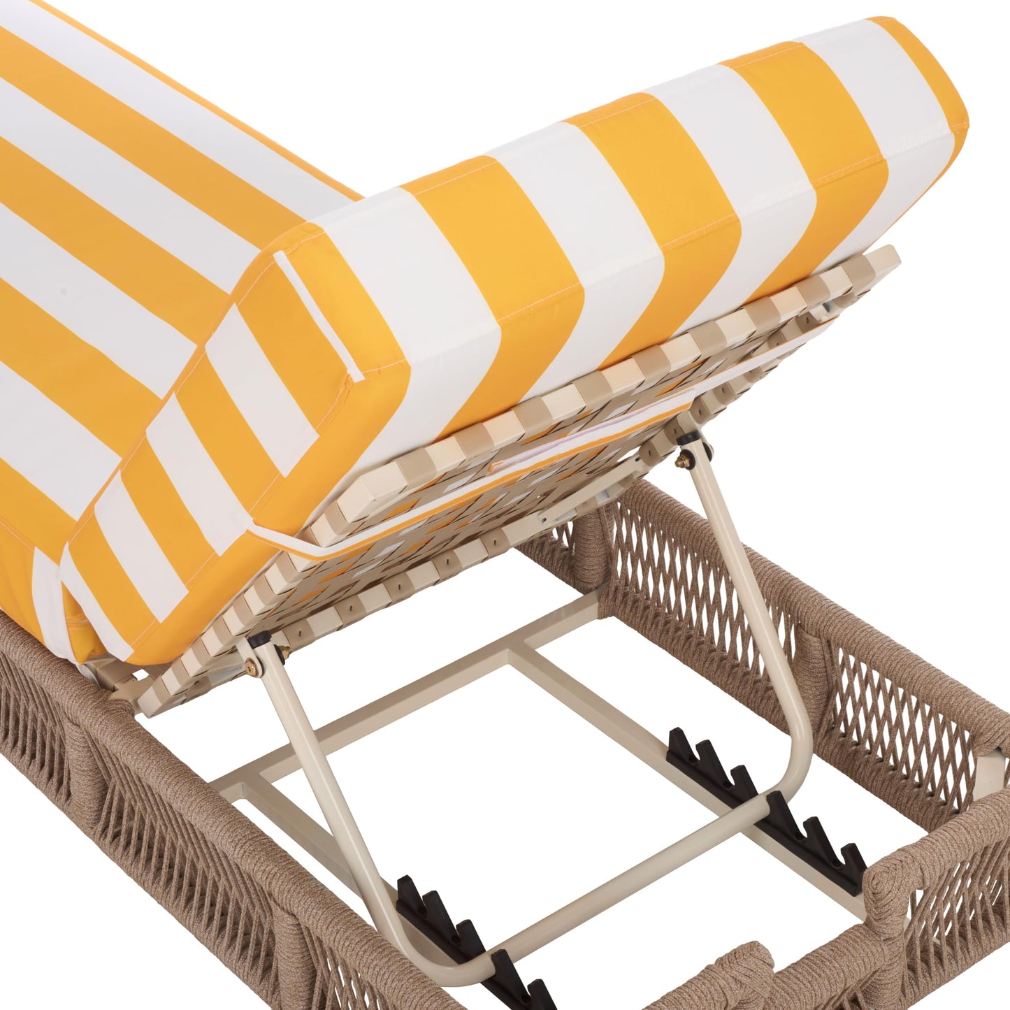 SAFAVIEH Outdoor - Gillian Chaise Lounge Chair - Tan & White - Steel and Woven Rope - Adjustable 5-Position Backrest - Ideal for Patio, Deck, Poolside, Backyard (PAT7527A)