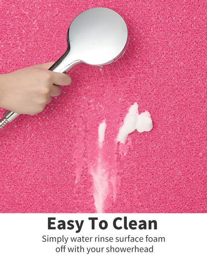 Non Slip Shower Mat, Comfortable Bath mat for Textured Surface,Quick Drying Easy Cleaning Shower Floor Mat for Wet Area,Without Suction Cups Pink 24 x 24