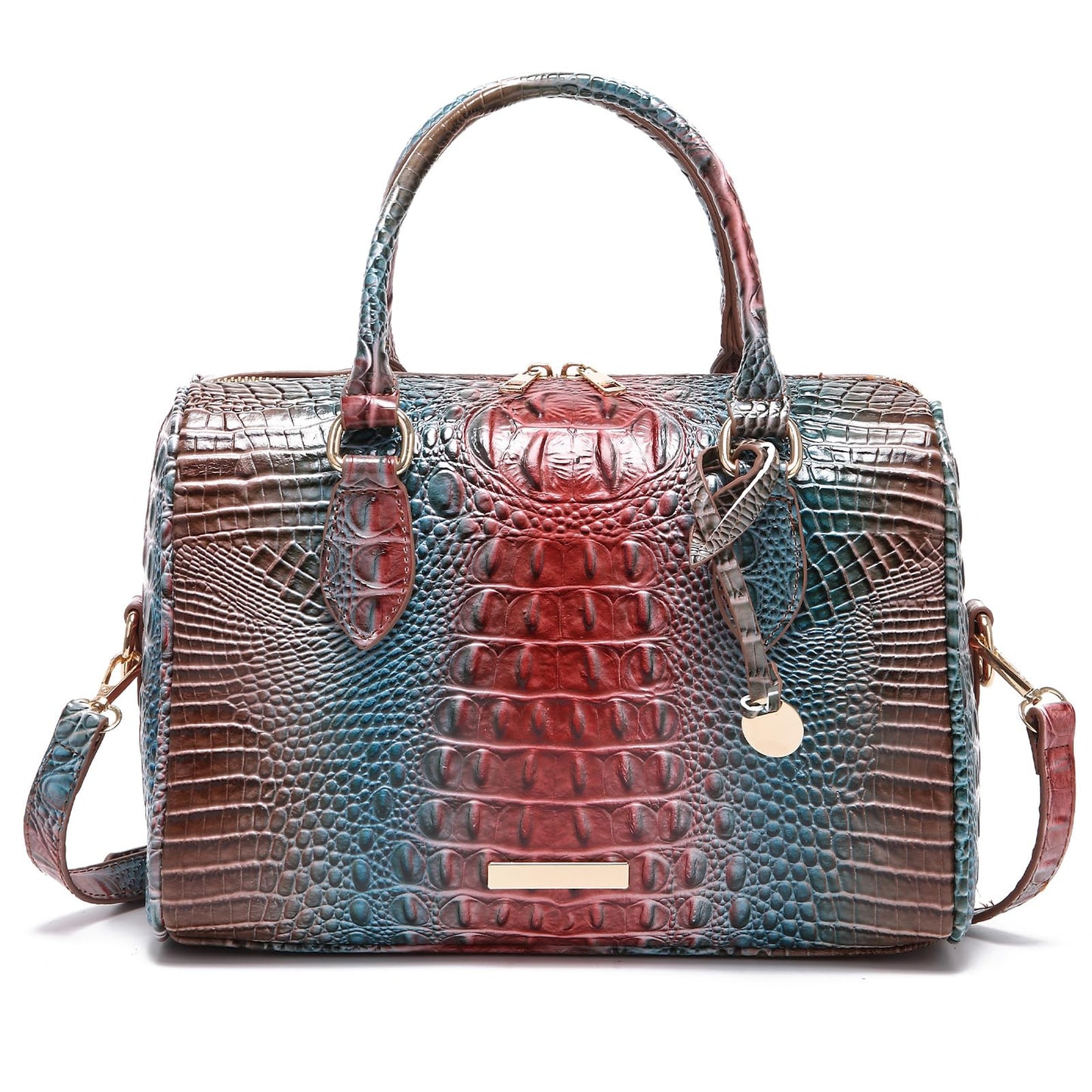 Makcr Joacbv Crocodile Handbag for Women Top Handle Leather Shoulder Purse | Glossy crocodile-embossed vegan leather with rolled handles, buckle details, a structured dome shape, and adjustable strap.