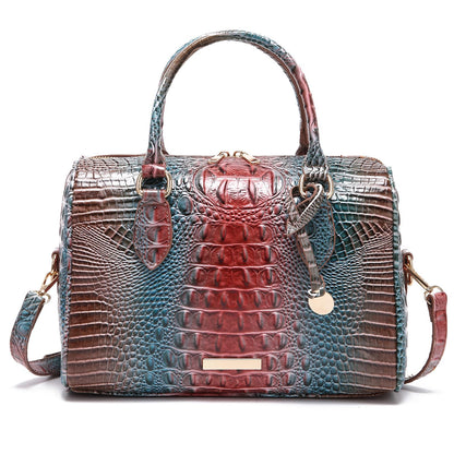 Makcr Joacbv Crocodile Handbag for Women Top Handle Leather Shoulder Purse | Glossy crocodile-embossed vegan leather with rolled handles, buckle details, a structured dome shape, and adjustable strap.