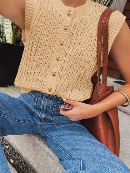 Saodimallsu Womens Sleeveless Sweater Vest Button Down Crochet Cardigan | Sweater Vest,Crochet,Summer Knit Tank Top,Sleeveless,Trendy Going Out Tops