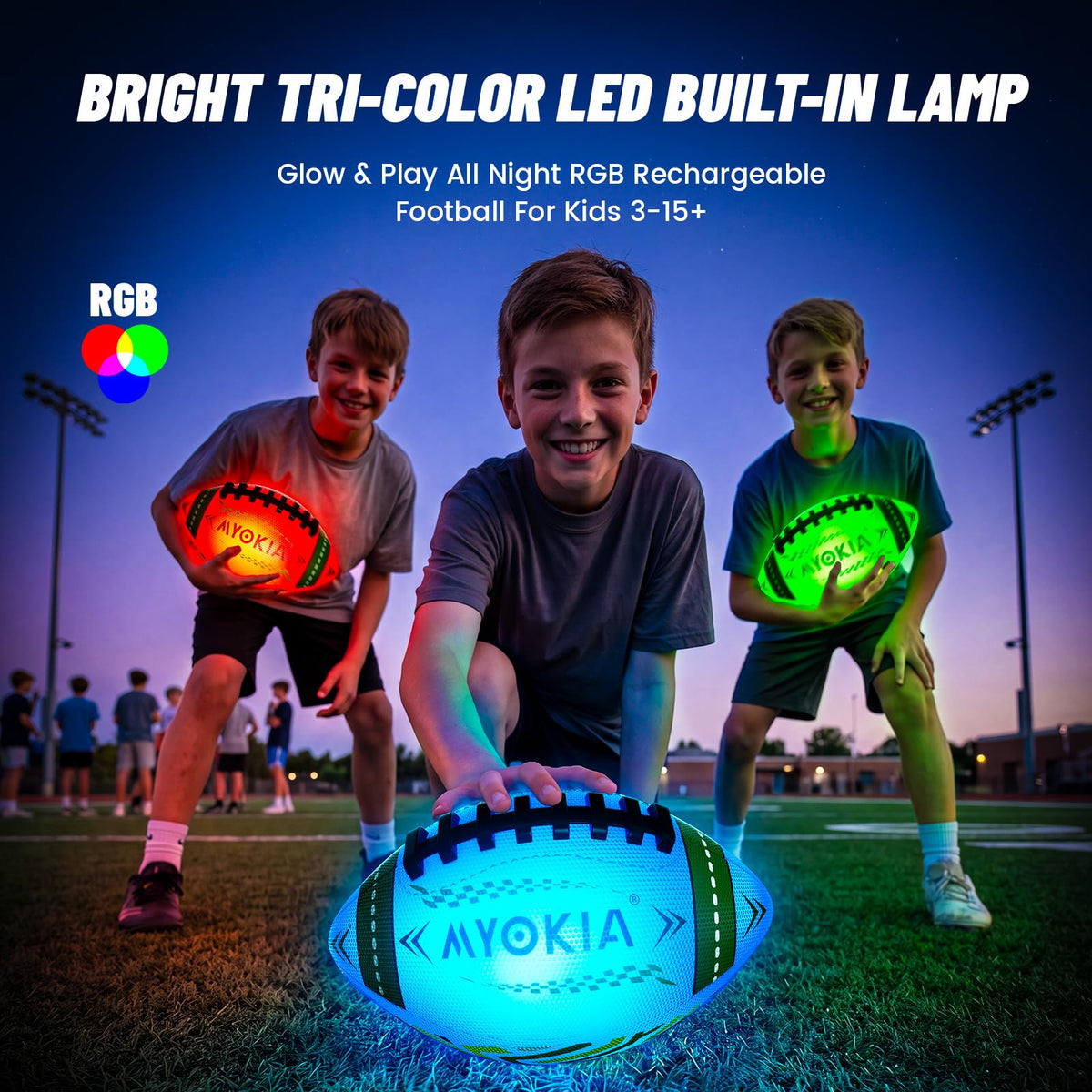 Rechargeable Light Up Soccer Ball Size 5 Tri-Color Glow in Dark