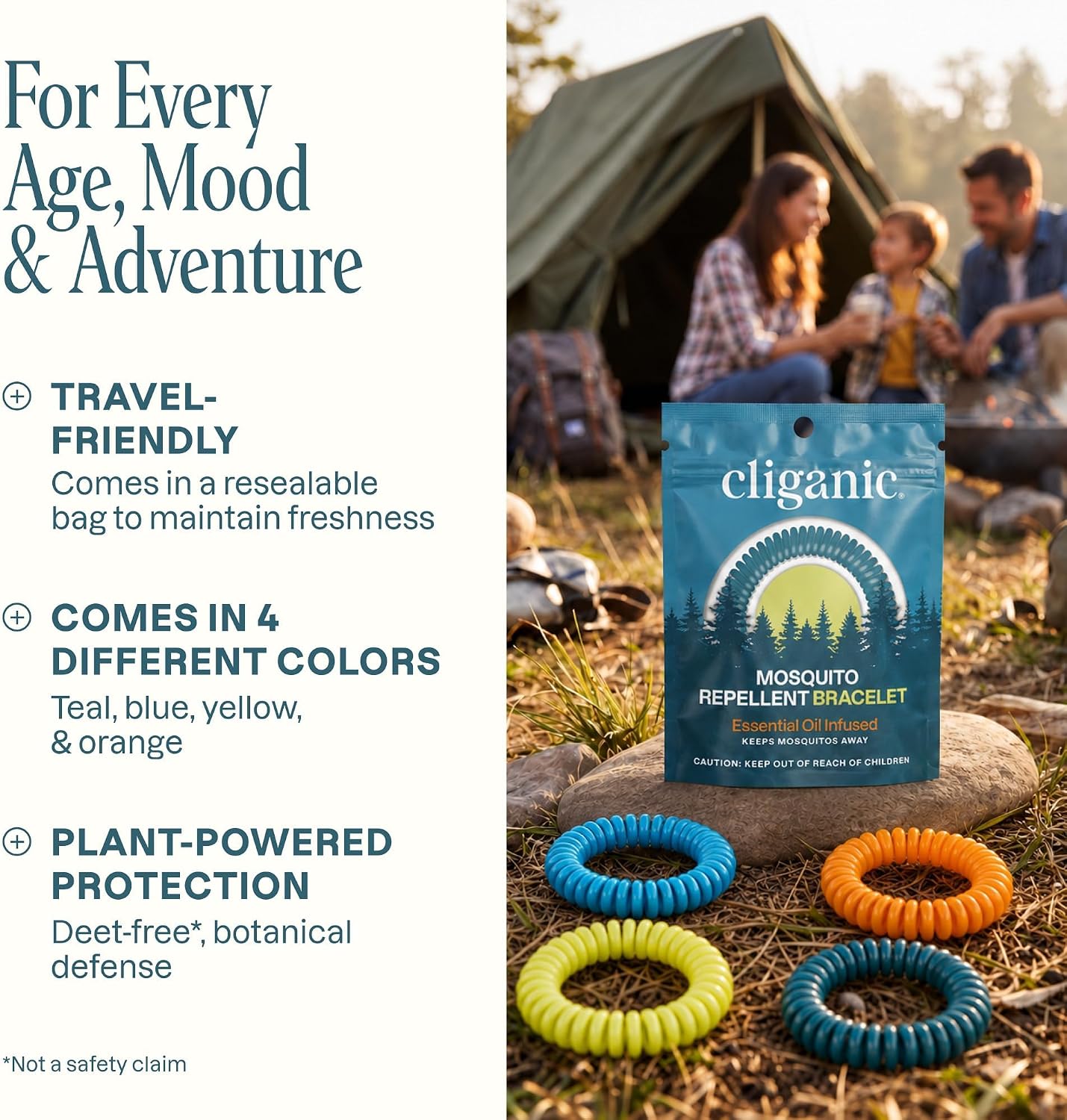 Cliganic Mosquito Repellent Bracelets for Kids & Adults, Natural, 20 Pack