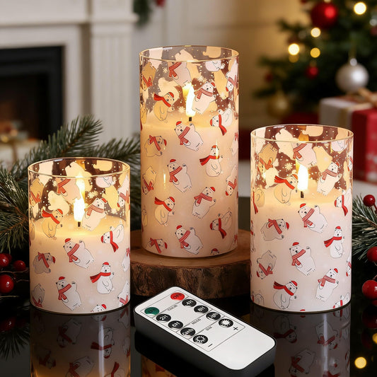 Eywamage Smoke Grey Glass Flameless Pillar Candles with Remote, Flickering LED Battery Candles Table Decor Set of 3