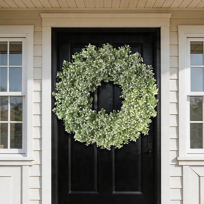 32" Large Artificial Boxwood Wreath for Front Door (White-Green) | Waterproof Fade Resistant,Premium Durable,Faux Aglaia Odorata Wreath,for Wall Window Farmhouse Outdoor All Seasons Decor