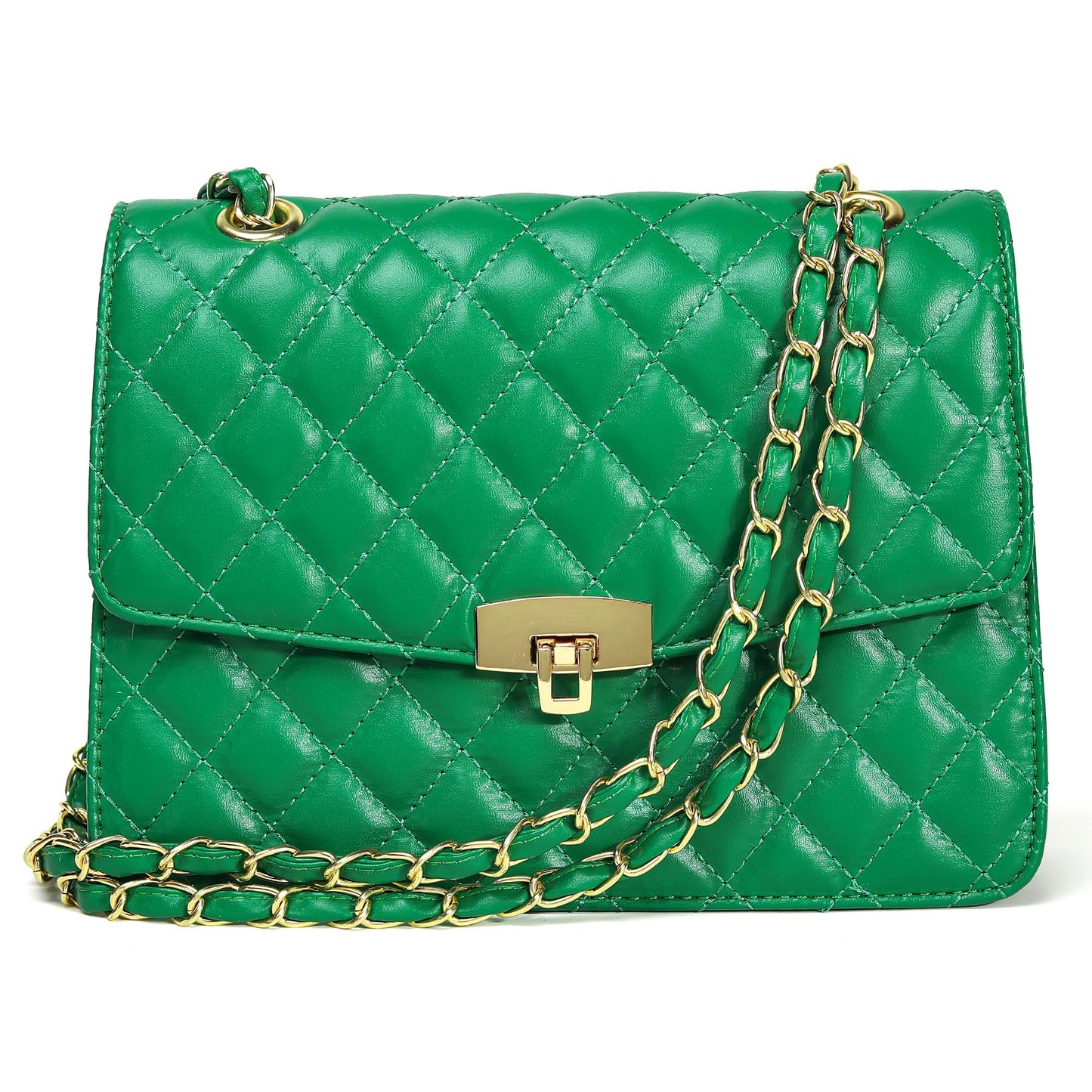 Quilted Leather Crossbody Bags for Women Trendy Ladies Shoulder Purse Satchel HandBag with Chain Strap