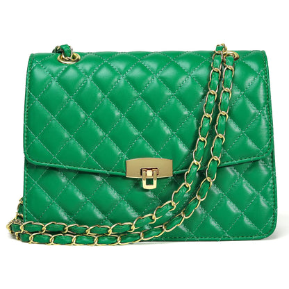 Quilted Leather Crossbody Bags for Women Trendy Ladies Shoulder Purse Satchel HandBag with Chain Strap