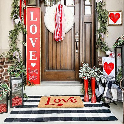 Christmas Door Mat Outdoor 35.4''x59'' Buffalo Plaid Christmas Decor Rug Cotton Hand-Woven Layered Door Mats Washable Carpet for Front Porch, Kitchen, Farmhouse, Entryway