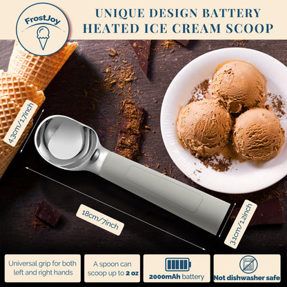 Heated Ice Cream Scoop Rechargeable, Electric Warming Ice Cream Scooper with LED Display, Heats to 158°F for Hard Ice Cream, Easy for Seniors & Kids, IP67 Waterproof (White, 2 oz)