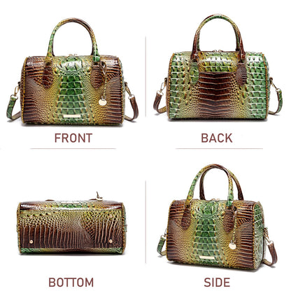 Makcr Joacbv Crocodile Handbag for Women Top Handle Leather Shoulder Purse | Glossy crocodile-embossed vegan leather with rolled handles, buckle details, a structured dome shape, and adjustable strap.