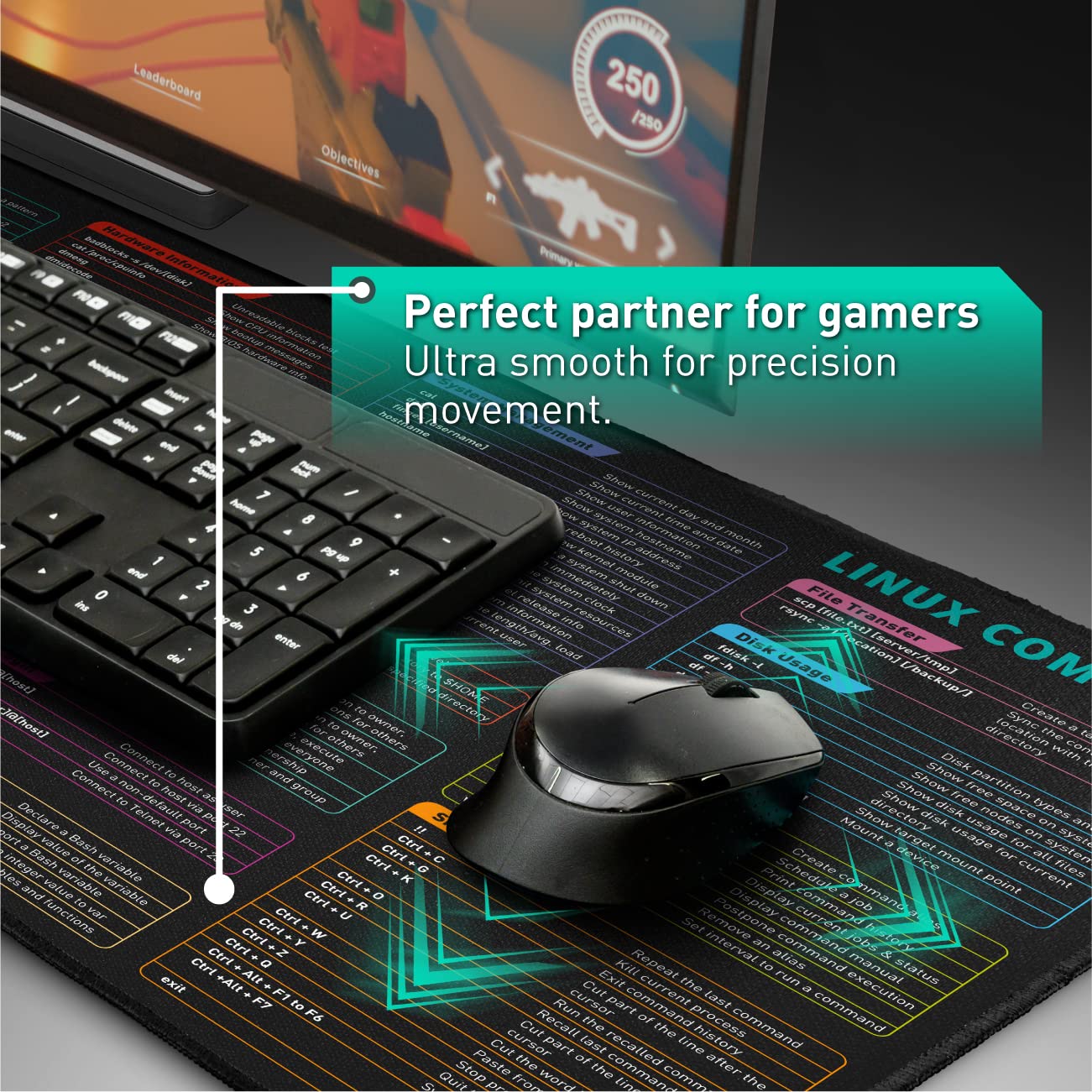 Pixiecube Excel Cheat Sheet Desk Pad | Excel Shortcut Keys Mouse Pad | Extended Large XL Gaming Mousepad | PC Office Spreadsheet Keyboard Mat | Non-Slip Stitched Edge