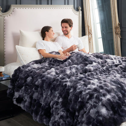 Cozy Bliss Faux Fur Throw Blanket for Couch, Fuzzy Soft Plush Thick Bubble Blanket for Sofa Bedroom Living Room, 50 * 60 Inches Tie Dye Pink