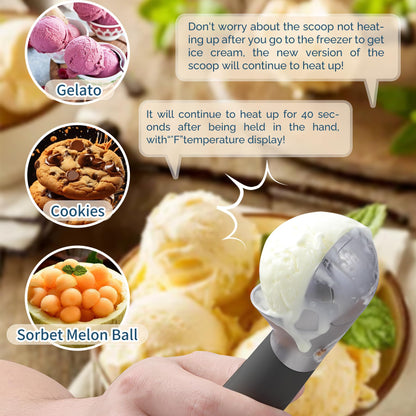 Heated Ice Cream Scoop Rechargeable, Electric Warming Ice Cream Scooper with LED Display, Heats to 158°F for Hard Ice Cream, Easy for Seniors & Kids, IP67 Waterproof (White, 2 oz)