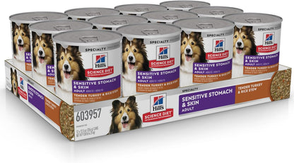 Hill's Science Diet Adult Sensitive Stomach & Skin Wet Dog Food, Turkey & Rice, 12.5 oz. Cans, 12-Pack