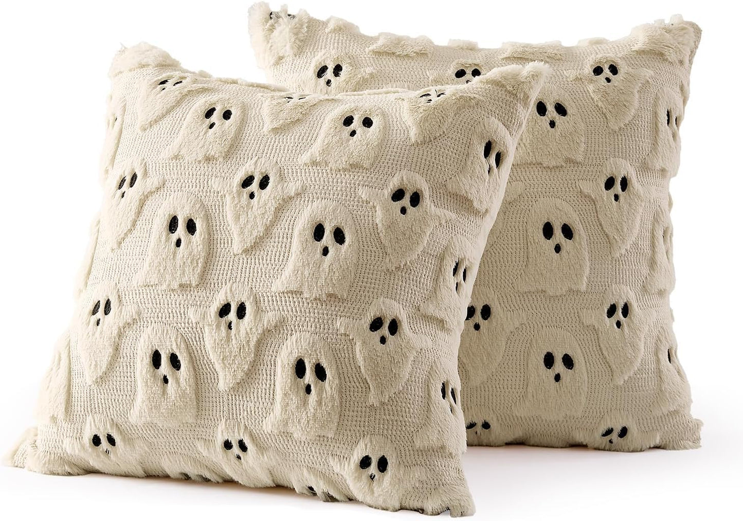 MIULEE Cute Ghost Halloween Pillow Covers 20x20 Inch Set of 2 White | Soft Plush Faux Fur Throw Pillows Spooky Fall Decorative Cushion Covers for Couch Sofa Bed Porch Living Room