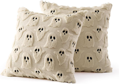 MIULEE Cute Ghost Halloween Pillow Covers 20x20 Inch Set of 2 White | Soft Plush Faux Fur Throw Pillows Spooky Fall Decorative Cushion Covers for Couch Sofa Bed Porch Living Room