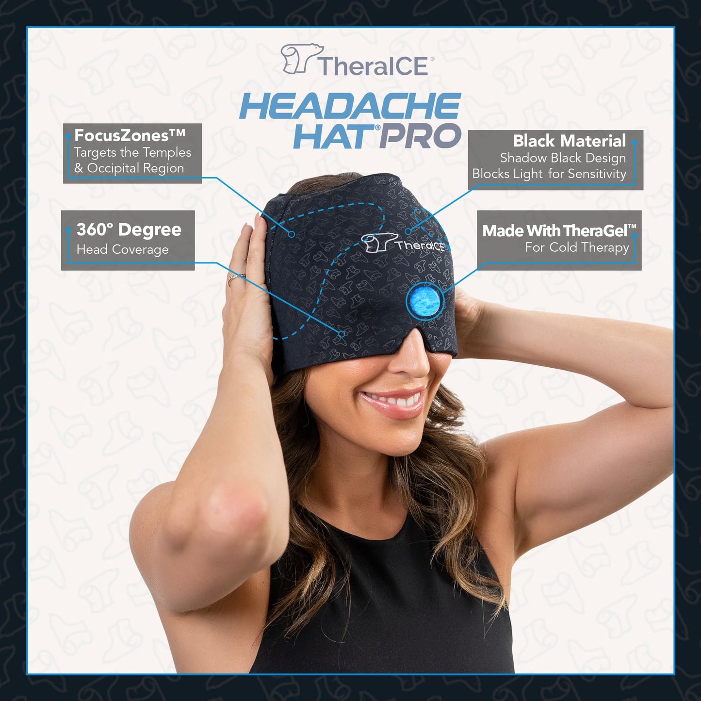 TheraICE Headache Relief Cap, Migraine Ice Pack Mask Products, Women Cooling Gel Hat, Face Cold Compress Head Wrap for Her Stress. Great Birthday Gift for Mom, Sister, Grandma, Girlfriend, & Teacher