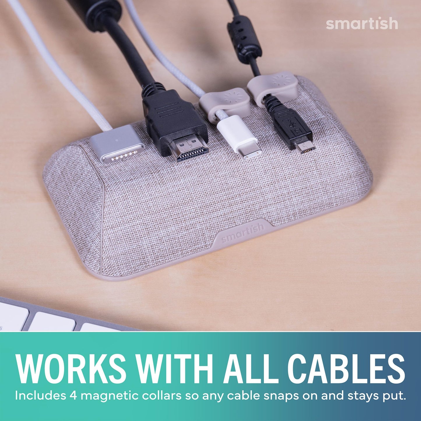Smartish® Magnetic Cord Holder - Bigger Cable Wrangler Organizer with Magnet Clips for Charger Management on Desktop, Nightstand - Holds 6+ Cables - I'm Blushing