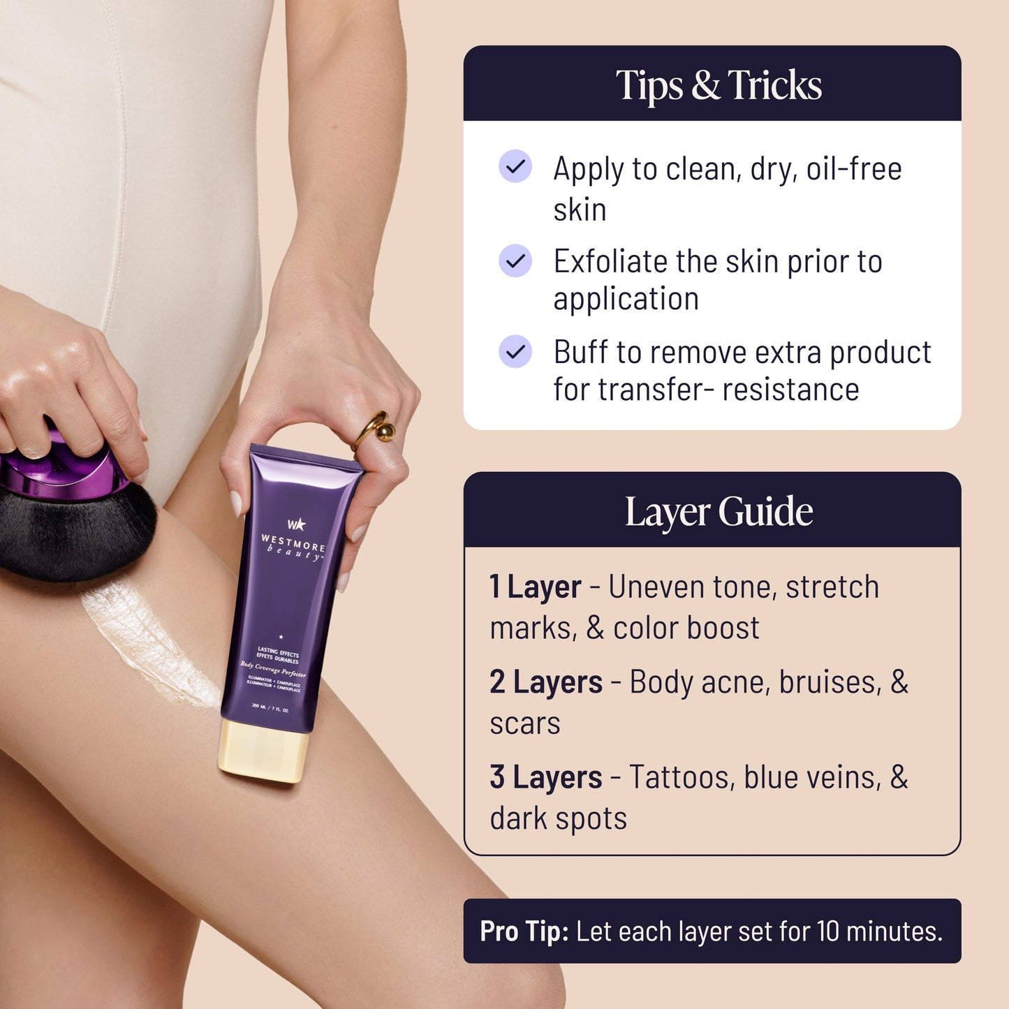 Westmore Beauty Body Coverage Perfector x Blend & Blur Body Brush Kabuki Brush - Waterproof Leg & Body Makeup - Tattoo Cover Up Makeup - 7 Oz Natural Radiance