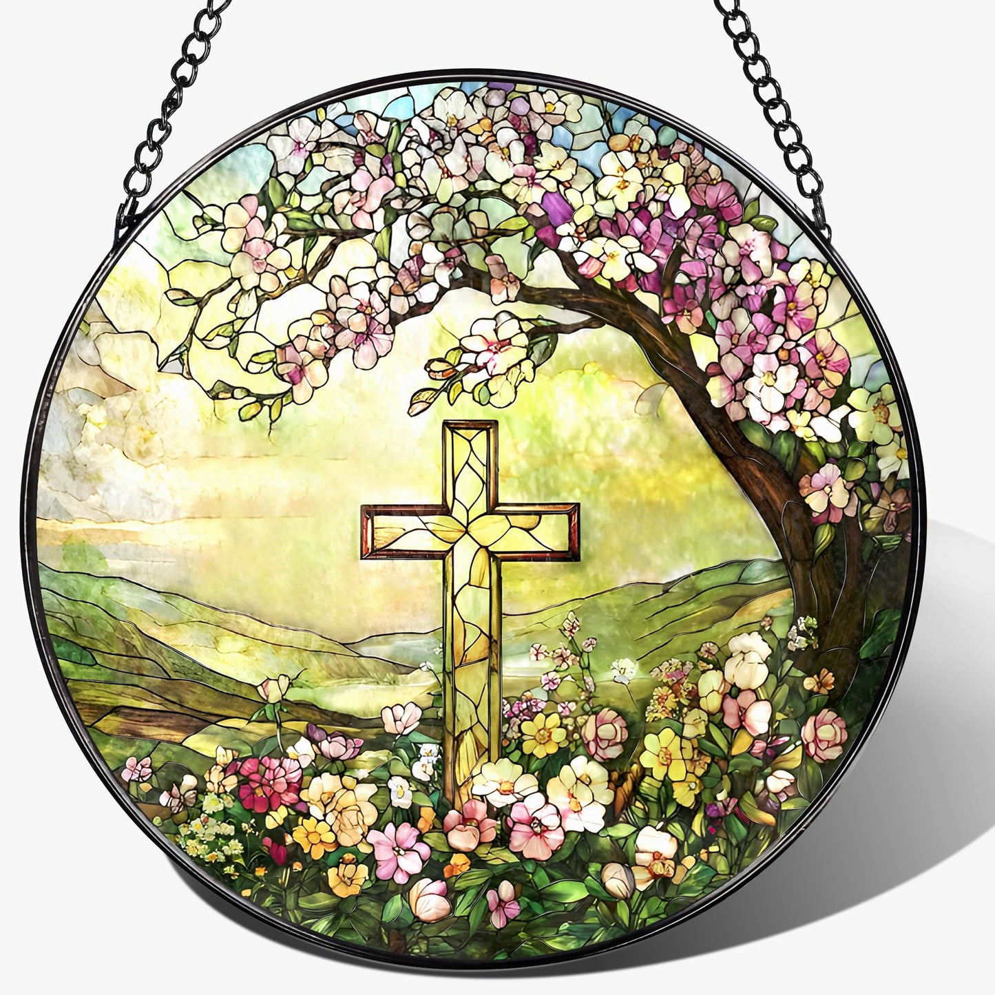 8-Inch Jesus with Cardinals Suncatcher Ornament, Stained Glass Window Hanging & Religious Christmas Ornament, Christian Window Decor — Memorial Gift, Christian Gifts for Her, Religious Gifts