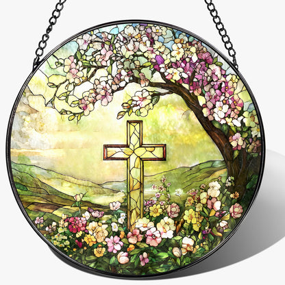 8-Inch Jesus with Cardinals Suncatcher Ornament, Stained Glass Window Hanging & Religious Christmas Ornament, Christian Window Decor — Memorial Gift, Christian Gifts for Her, Religious Gifts