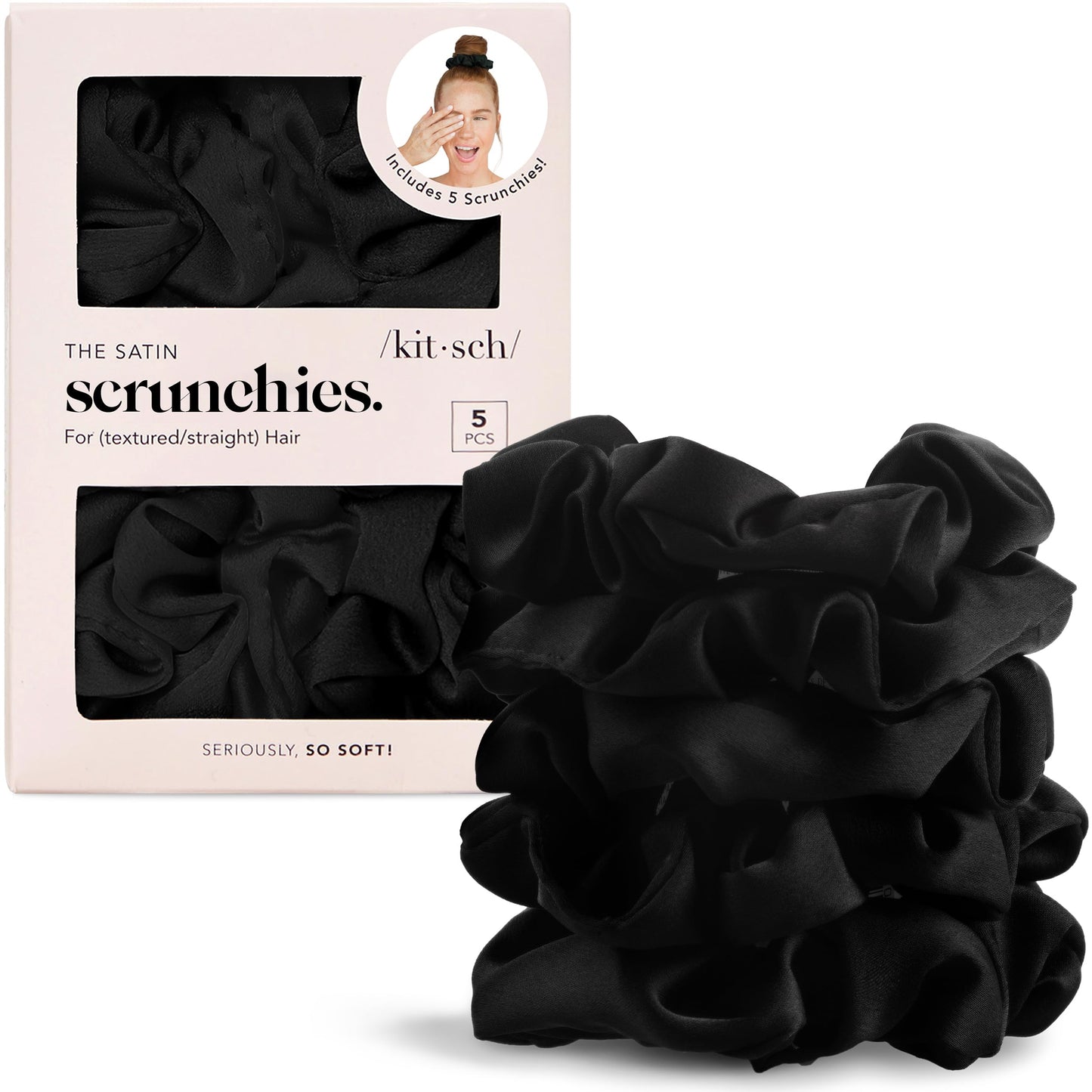 Kitsch Ultra-Petite Satin Scrunchies for Women - Cherry Blossom, 5pcs