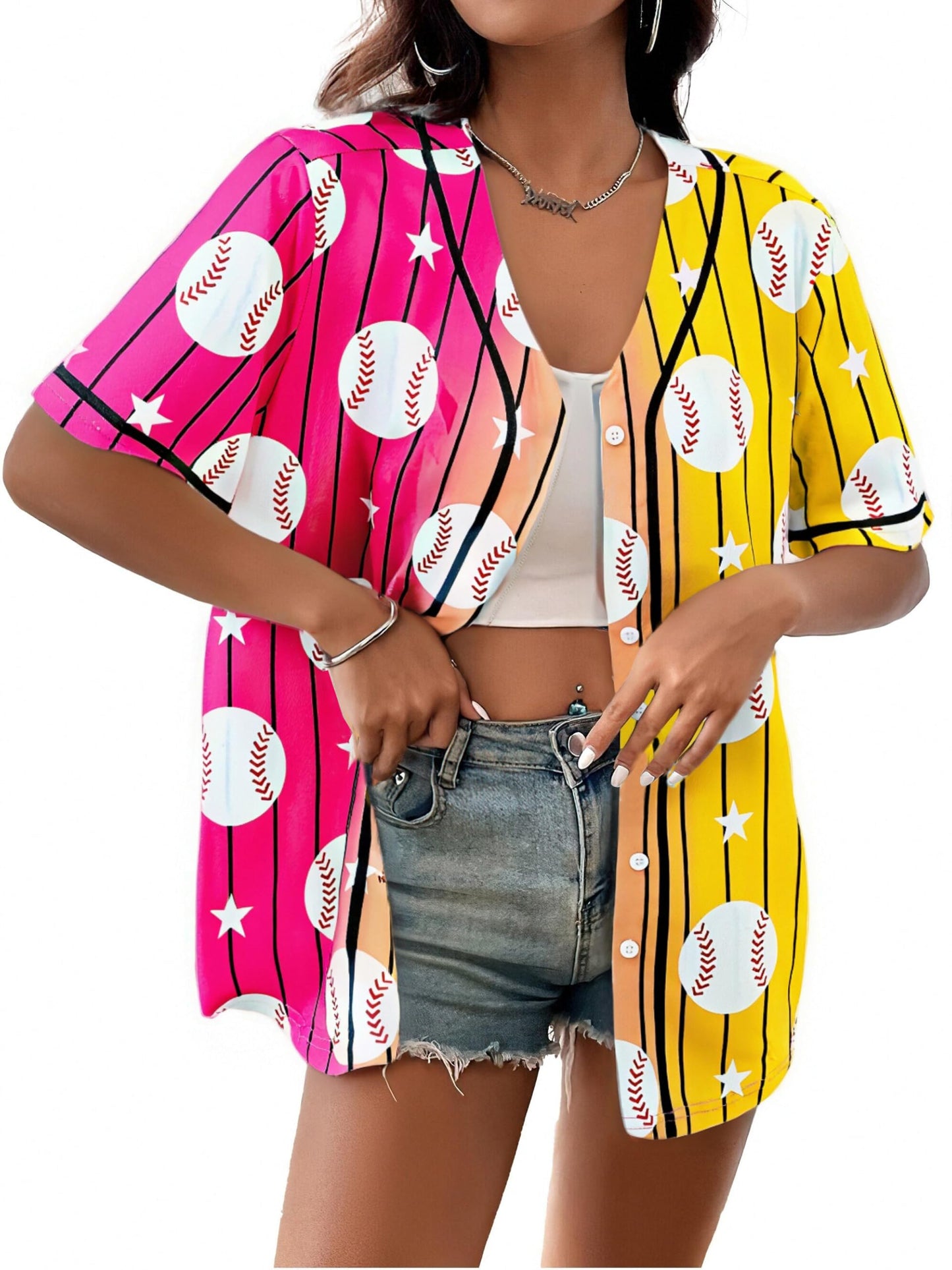 Baseball Shirt Women Baseball Jersey Graphic Button Down Shirt Game Day Short Sleeve Tops