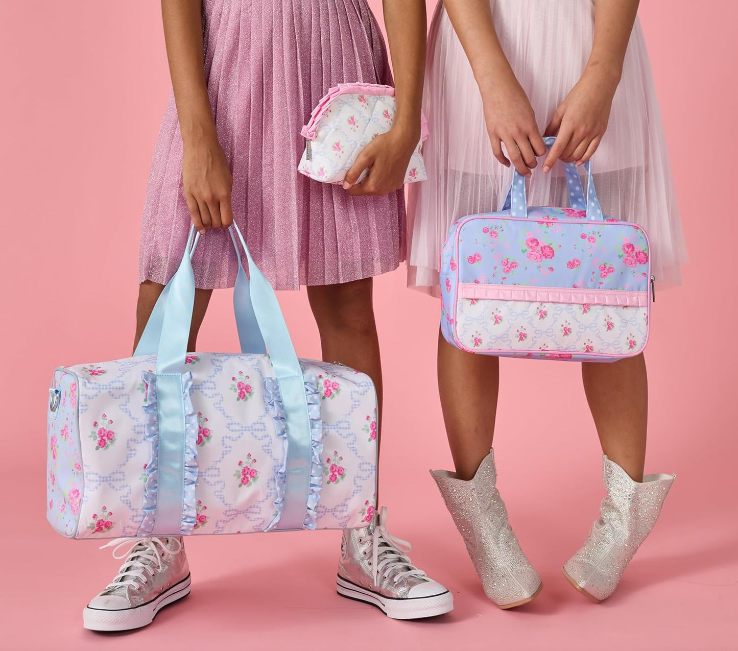 iscream 17" x 10" Duffle Bag with Double Handles, Removable, Adjustable Should Strap and Ruffle Accents - Vintage Vibes