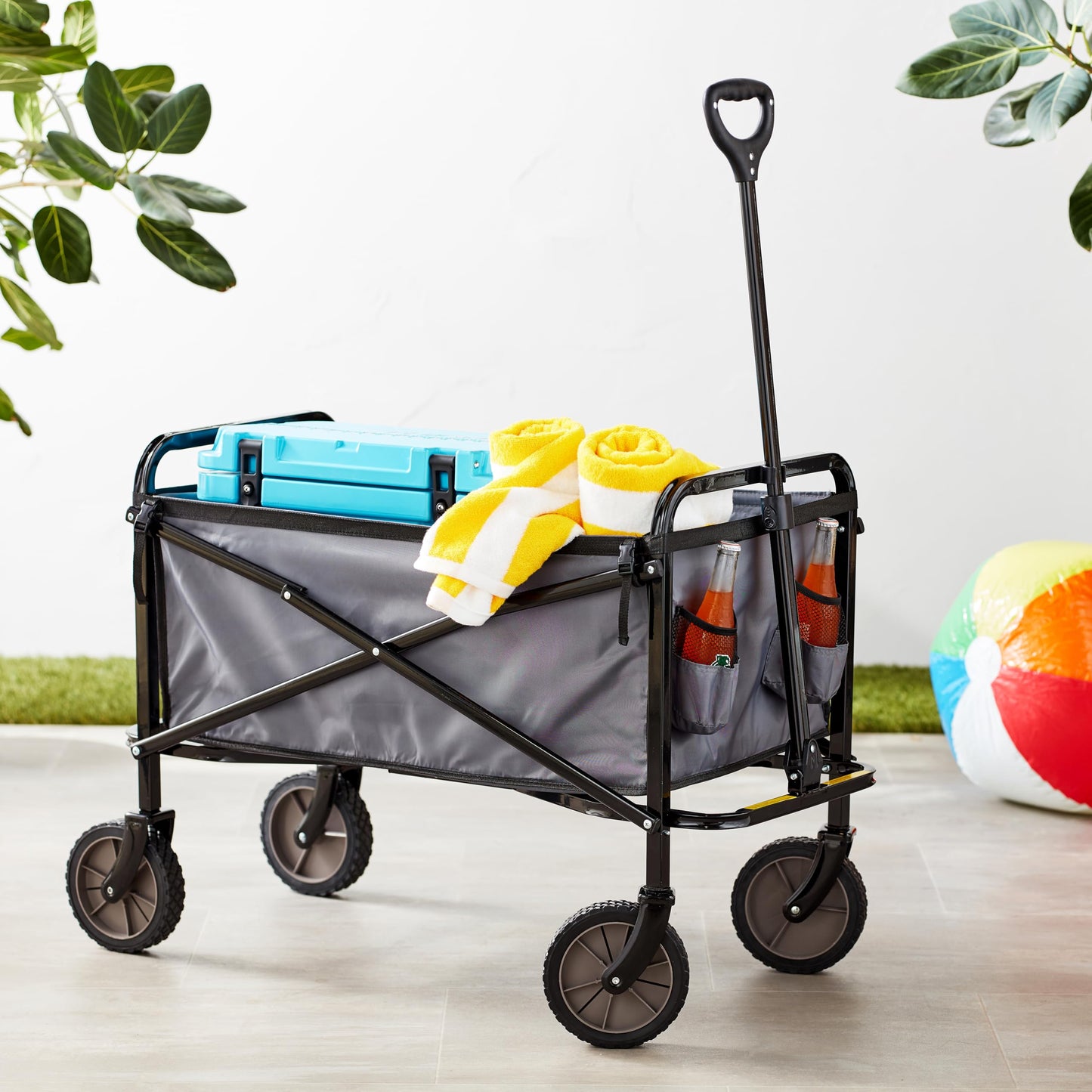 Amazon Basics Collapsible Heavy Duty Utility Wagon for Outdoor Sports, Camping, Garden, and Shopping, 265 Pounds Capacity, 27.6 x 40.9 x 20 inches, Black