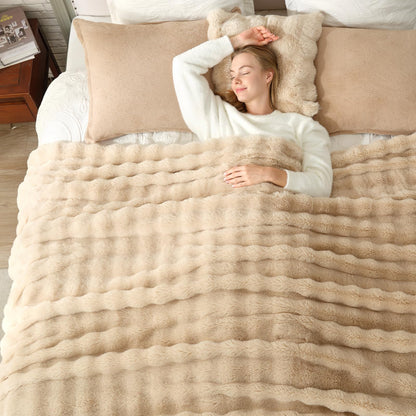 Cozy Bliss Faux Fur Throw Blanket for Couch, Fuzzy Soft Plush Thick Bubble Blanket for Sofa Bedroom Living Room, 50 * 60 Inches Tie Dye Pink