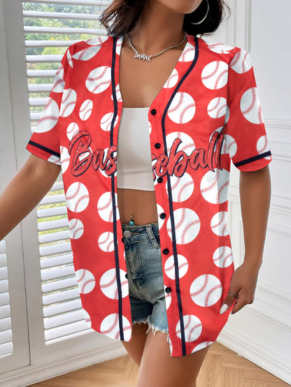 Baseball Shirt Women Baseball Jersey Graphic Button Down Shirt Game Day Short Sleeve Tops