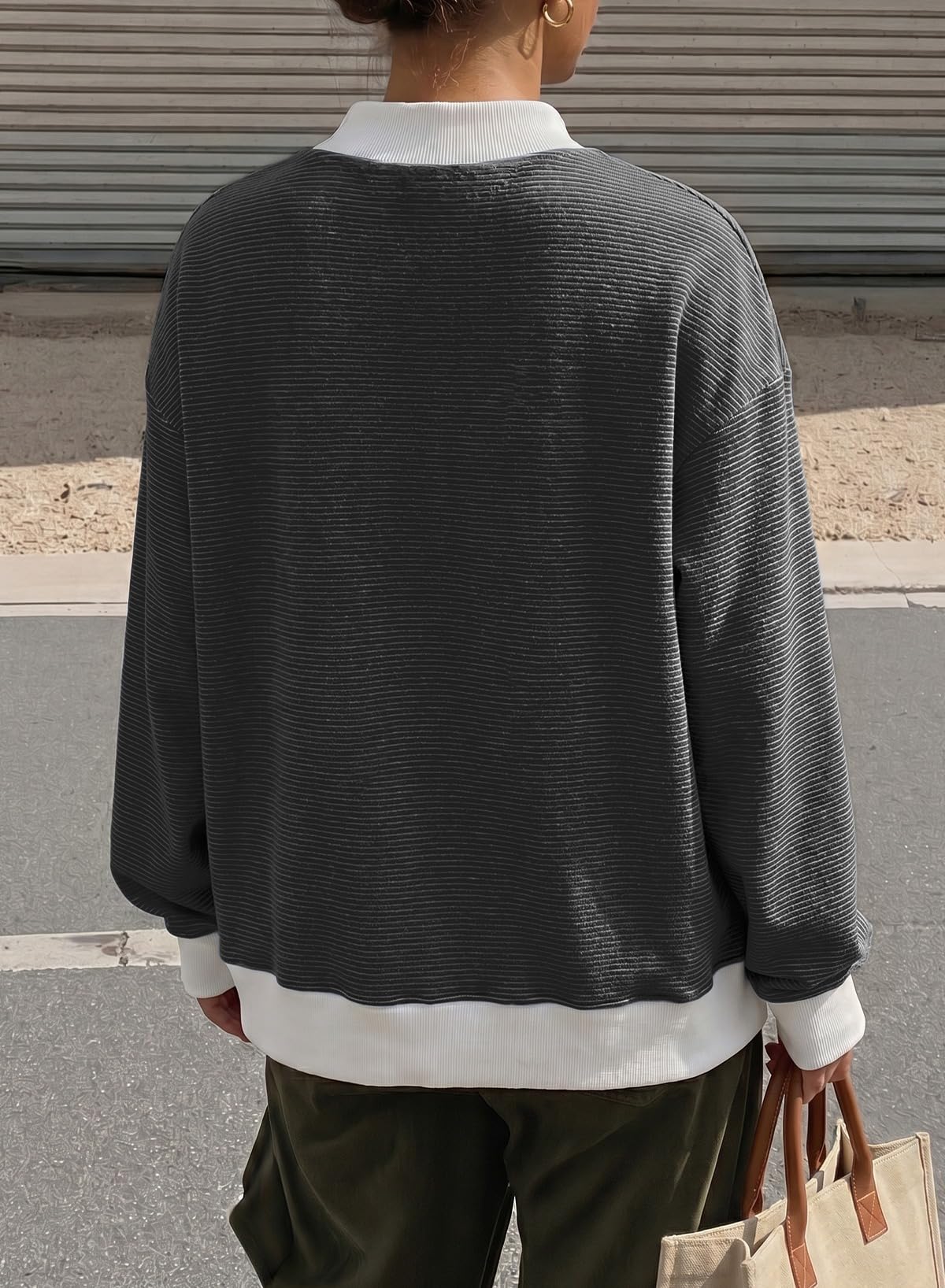 Dokotoo Striped Sweatshirt for Women Oversized Mock Neck Pullover Tops 2026