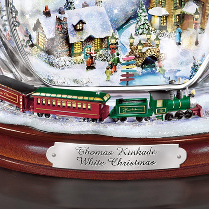 Thomas Kinkade White Christmas Crystal Snowman, Handcrafted Figurine with Lighted Village and Moving Train, Bradford Exchange Collectible