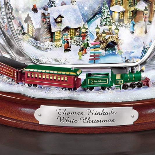 Thomas Kinkade White Christmas Crystal Snowman, Handcrafted Figurine with Lighted Village and Moving Train, Bradford Exchange Collectible