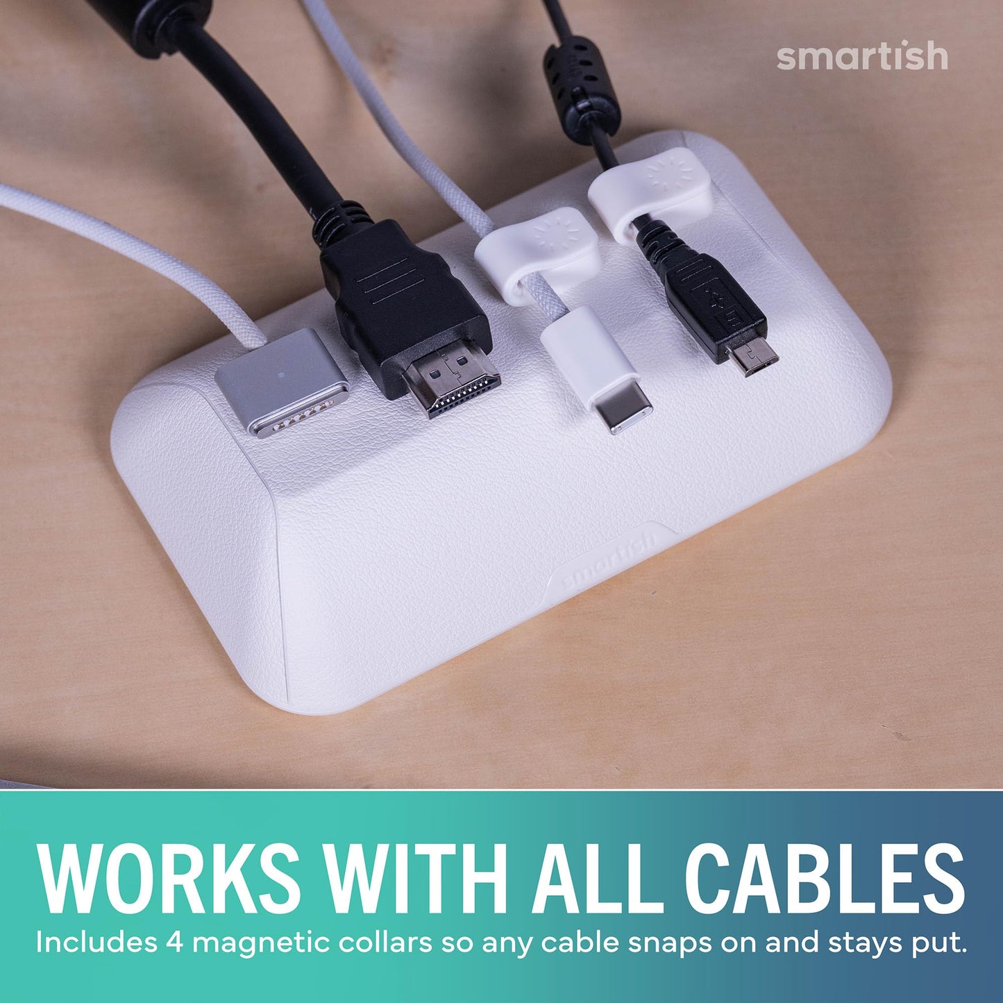 Smartish® Magnetic Cord Holder - Bigger Cable Wrangler Organizer with Magnet Clips for Charger Management on Desktop, Nightstand - Holds 6+ Cables - I'm Blushing