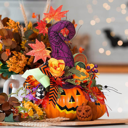 Daifunli Halloween Table Centerpieces Decorations Witch Boot and Pumpkin Artificial Flowers Halloween Tabletop Decorations for Home Kitchen Indoor Haunted Party Decoration 12x17 Inch