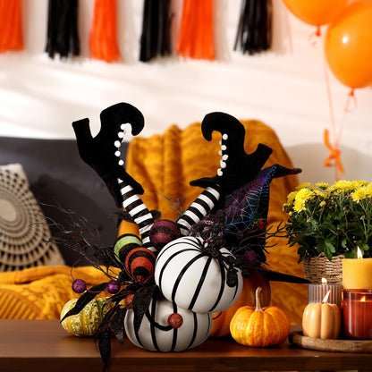 Daifunli Halloween Table Centerpieces Decorations Witch Boot and Pumpkin Artificial Flowers Halloween Tabletop Decorations for Home Kitchen Indoor Haunted Party Decoration 12x17 Inch