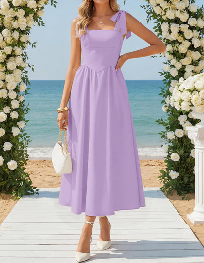 ZESICA Women's Summer Tie Shoulder Wedding Guest Maxi Dress