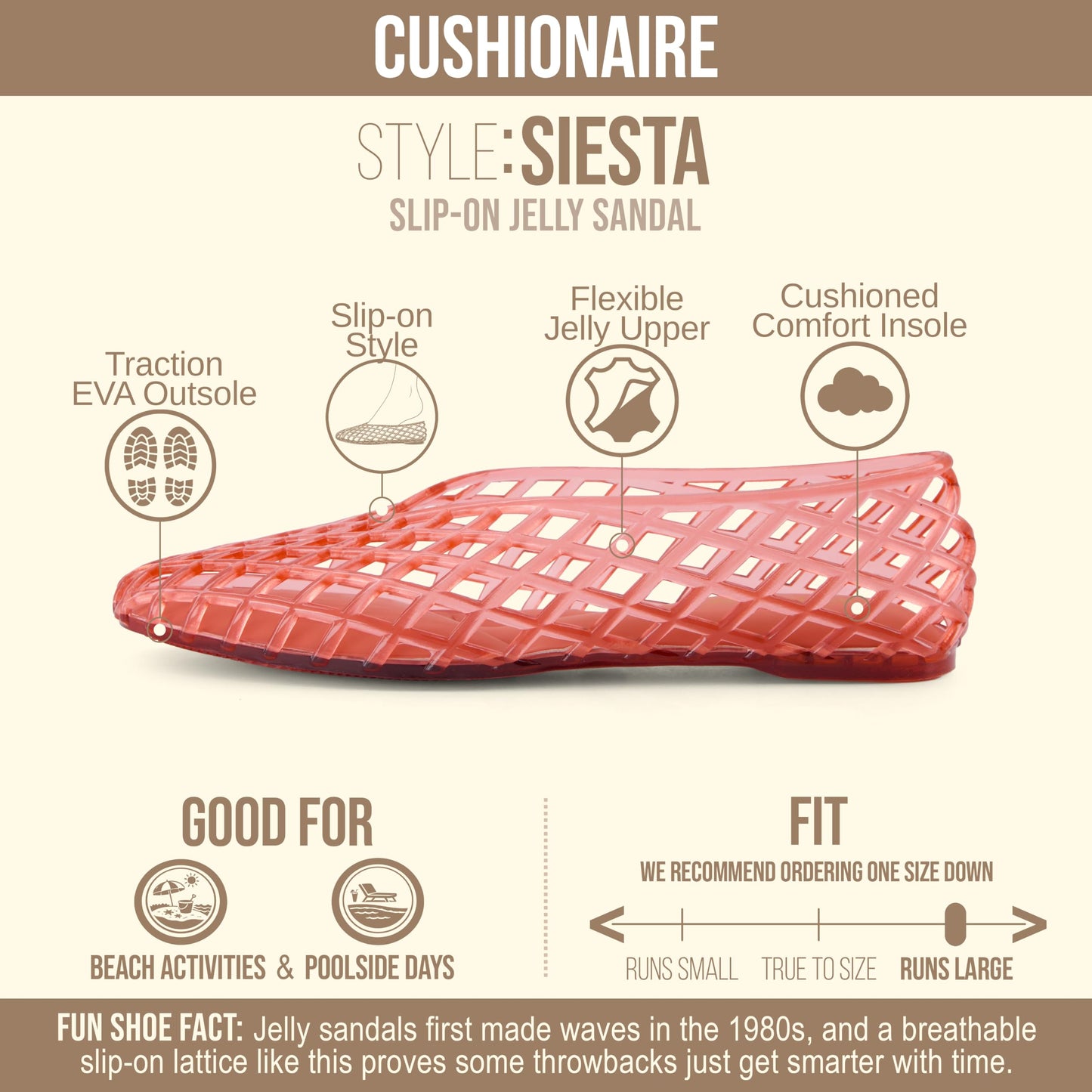 CUSHIONAIRE Siesta Modern Lattice Ballet Flats for Women, Comfortable Slip On Pointed Toe Womens Jelly Shoes