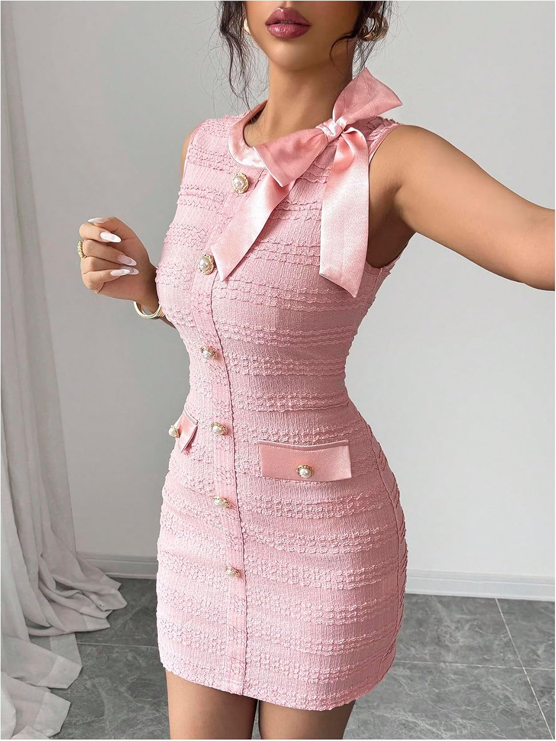 Floerns Women's Elegant Bow Sleeveless Bodycon Mini Dress