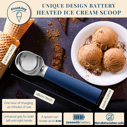 Heated Ice Cream Scoop Rechargeable, Electric Warming Ice Cream Scooper with LED Display, Heats to 158°F for Hard Ice Cream, Easy for Seniors & Kids, IP67 Waterproof (White, 2 oz)