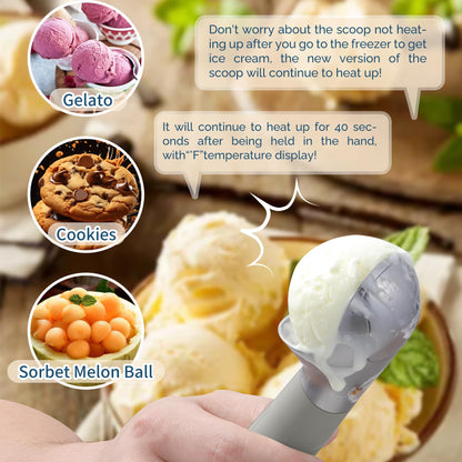 Heated Ice Cream Scoop Rechargeable, Electric Warming Ice Cream Scooper with LED Display, Heats to 158°F for Hard Ice Cream, Easy for Seniors & Kids, IP67 Waterproof (White, 2 oz)