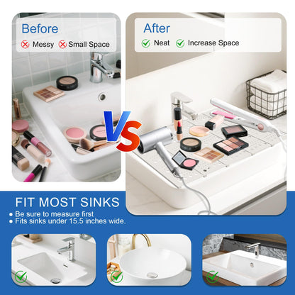 Mofason Bathroom Sink Top Cover Space Saver,Silicone Makeup Organizer Mat for Over Countertop,Small Bathroom Must Haves Accessories Rv Camper Travel Foldable Gadgets-Grey